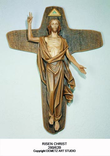 Risen Christ   - 3/4 Relief + Cross 48" Corpus Linden Wood