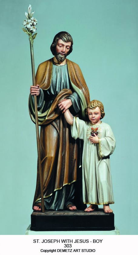 Statue St. Joseph With Boy Jesus 48" Linden Wood
