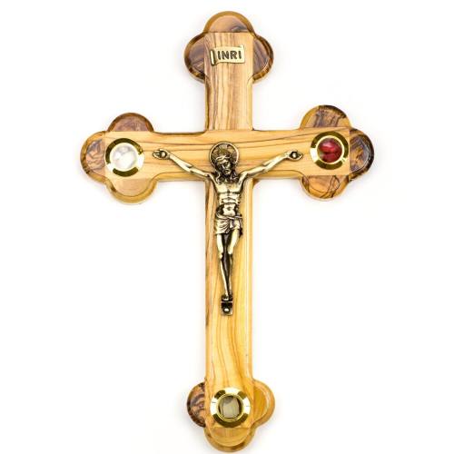 Crucifix Wall Olive Wood With Inserts 8.5 Inch