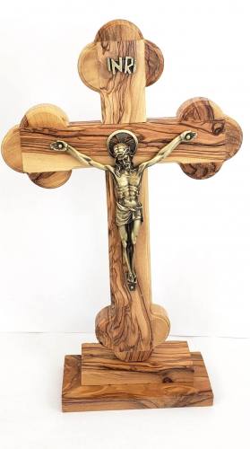 Crucifix Standing Olive Wood Budded 11 Inch