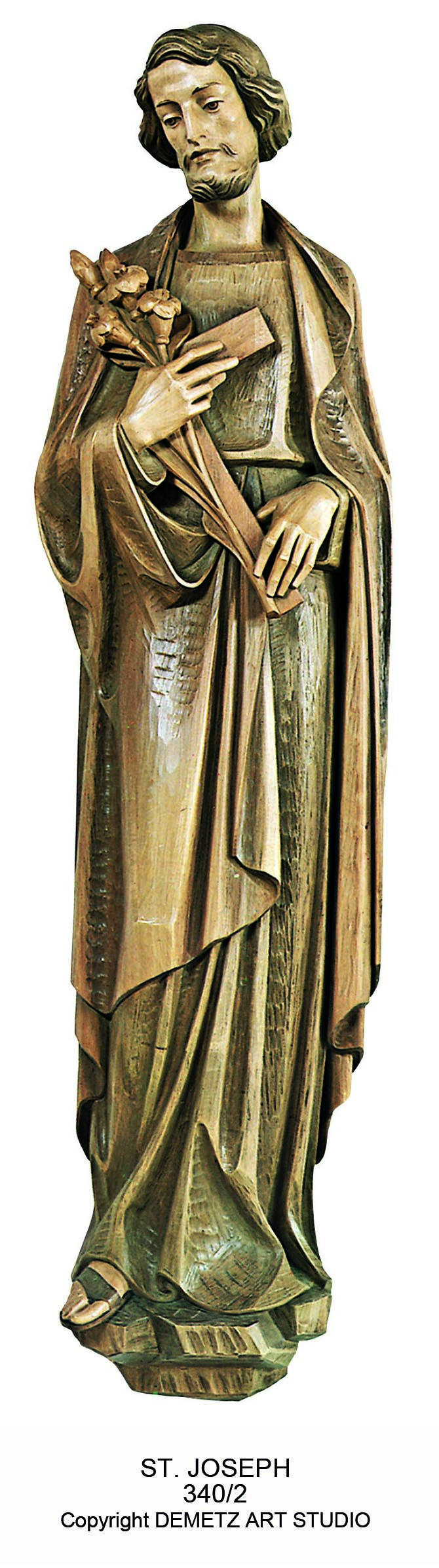 Statue St. Joseph  - 3/4 Relief 30" Linden Wood