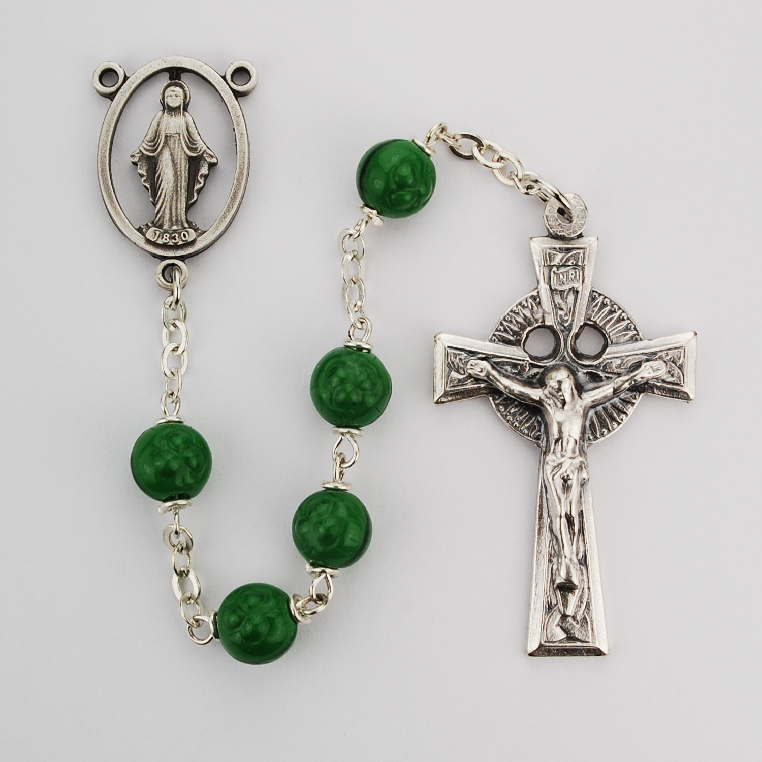 Green Glass Shamrock Rosary