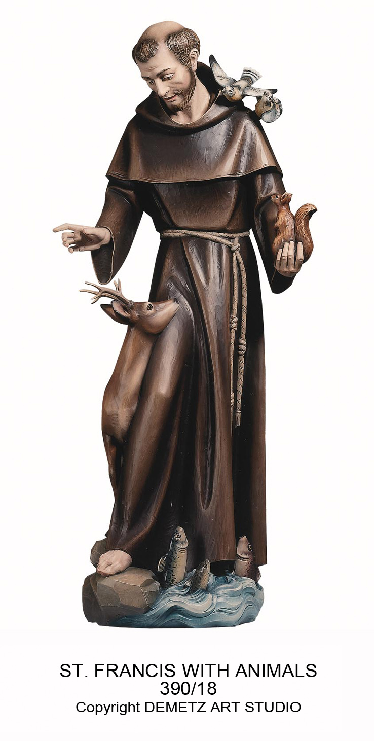 Statue St. Francis Of Assisi With Animals 48" Linden Wood