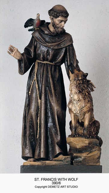 Statue St. Francis Of Assisi With Wolf 48" Fiberglass