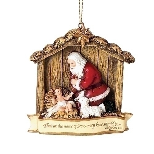 Ornament Kneeling Santa and Baby Jesus 3.5 Inches