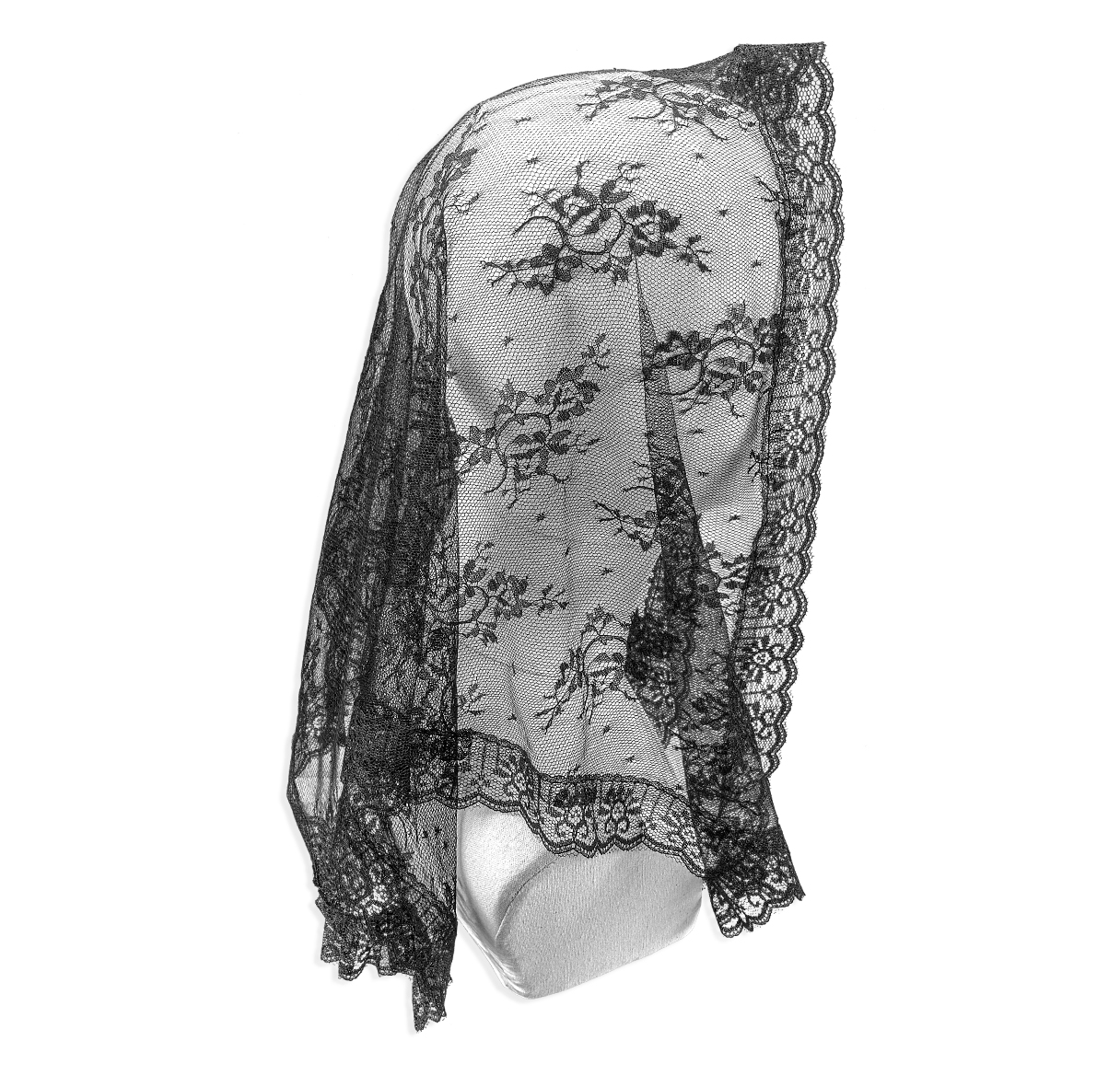 Mantilla Fine Floral Lace Head Covering Black