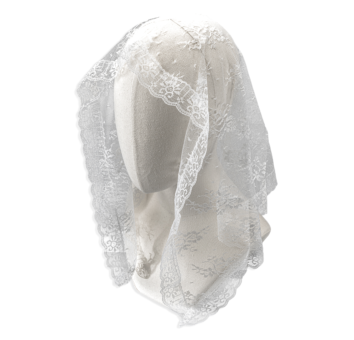 Mantilla Fine Floral Lace Head Covering White