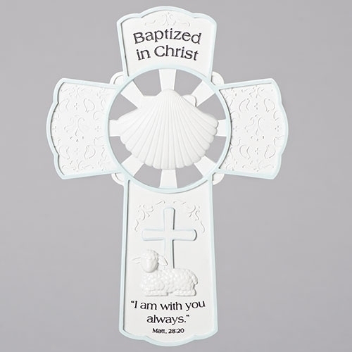 Baptism 7.75" Wall Cross White/Blue