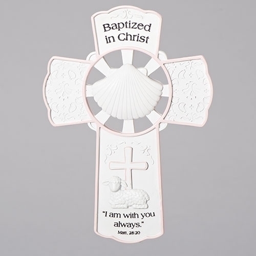 Baptism 7.75" Wall Cross White/Pink