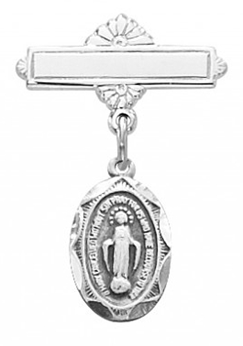 Miraculous Medal Pin Baptism Baby 1/2 inch Sterling Silver