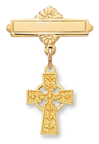 Cross Pin Baptism Baby Celtic 1/2 inch Sterling Gold