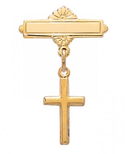 Cross Pin Baptism Baby Simple 1/2 inch Sterling Gold