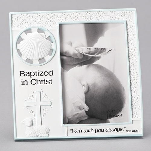 Baptism 7.25" Boy Frame White/Blue