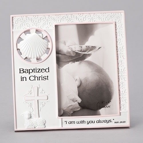 Baptism 7.25" Girl Frame White/Pink