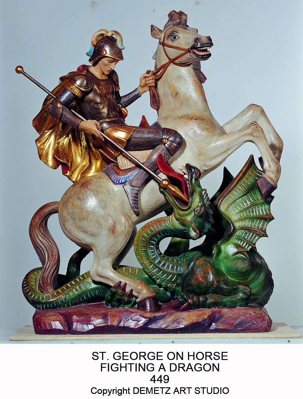 Statue St. George On Horse 40" Linden Wood