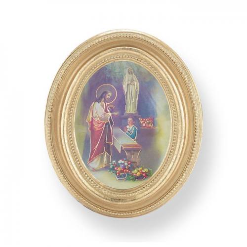 Print First Communion Boy Gold Framed Round