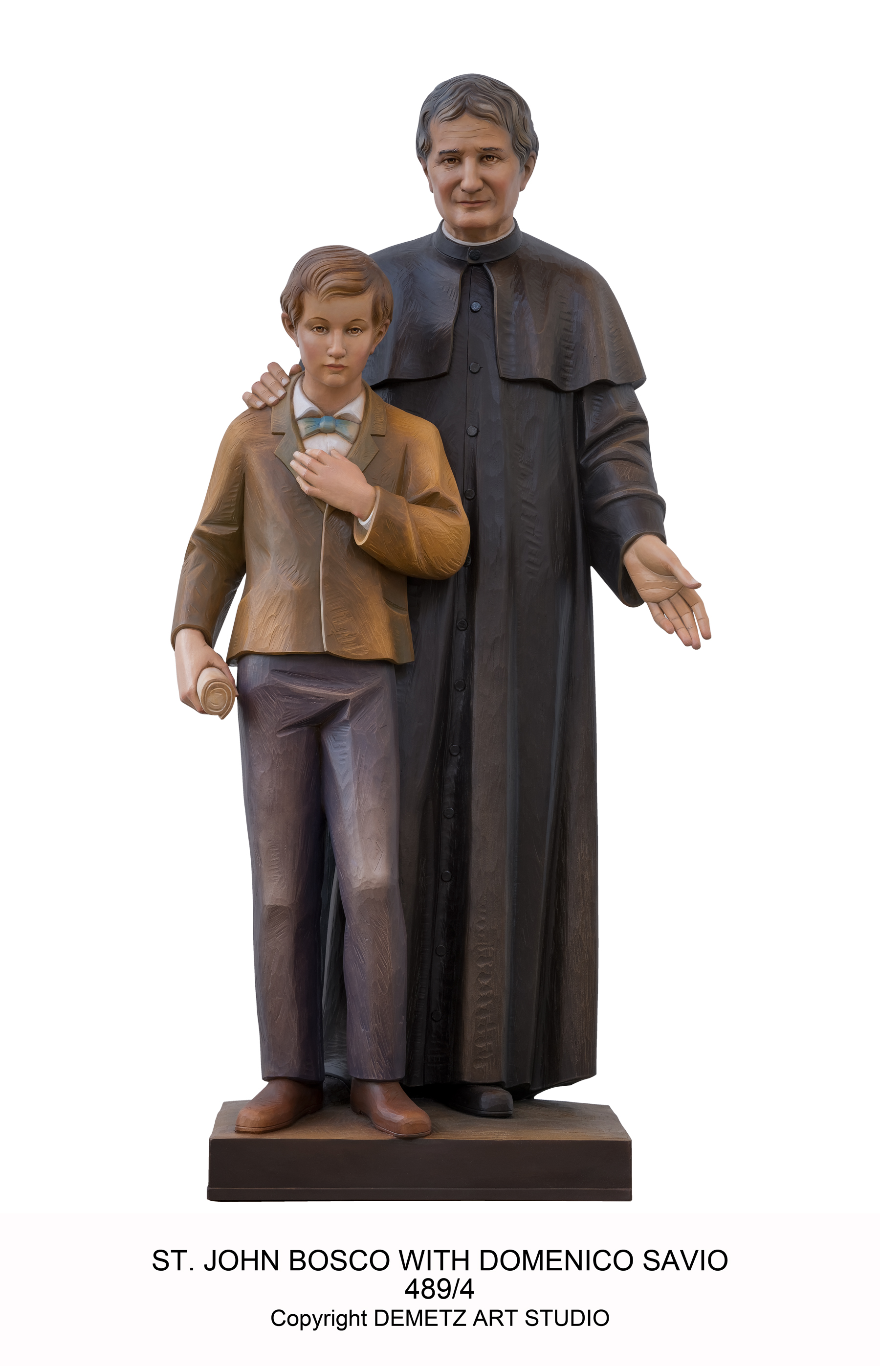 Statue St. John Bosco With Dominic Savio 48" Linden Wood