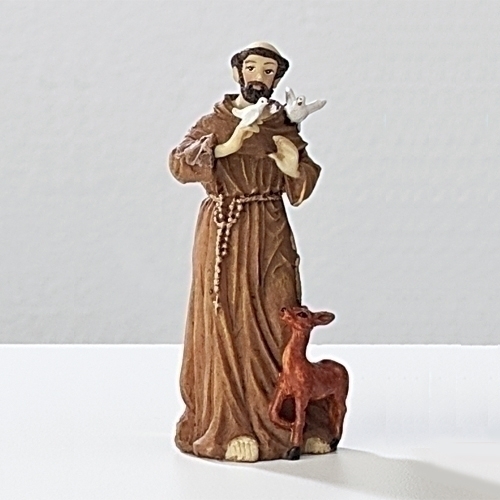 Statue St. Francis Assisi 3.5 inch Resin Painted Boxed