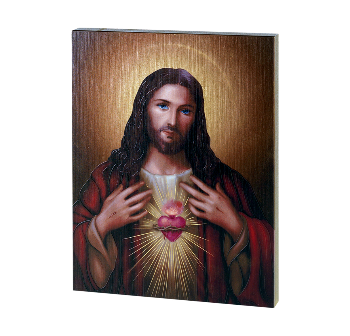 Plaque Sacred Heart of Jesus 8 x 10 inch Textured Wood