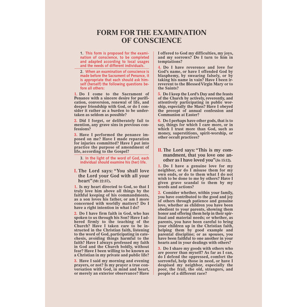 Examination of Conscience Card