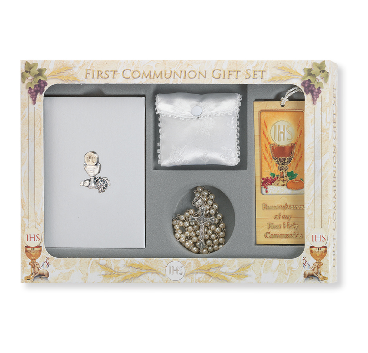 First Communion Gift Set  6 pc White Blessed Trinity Missal