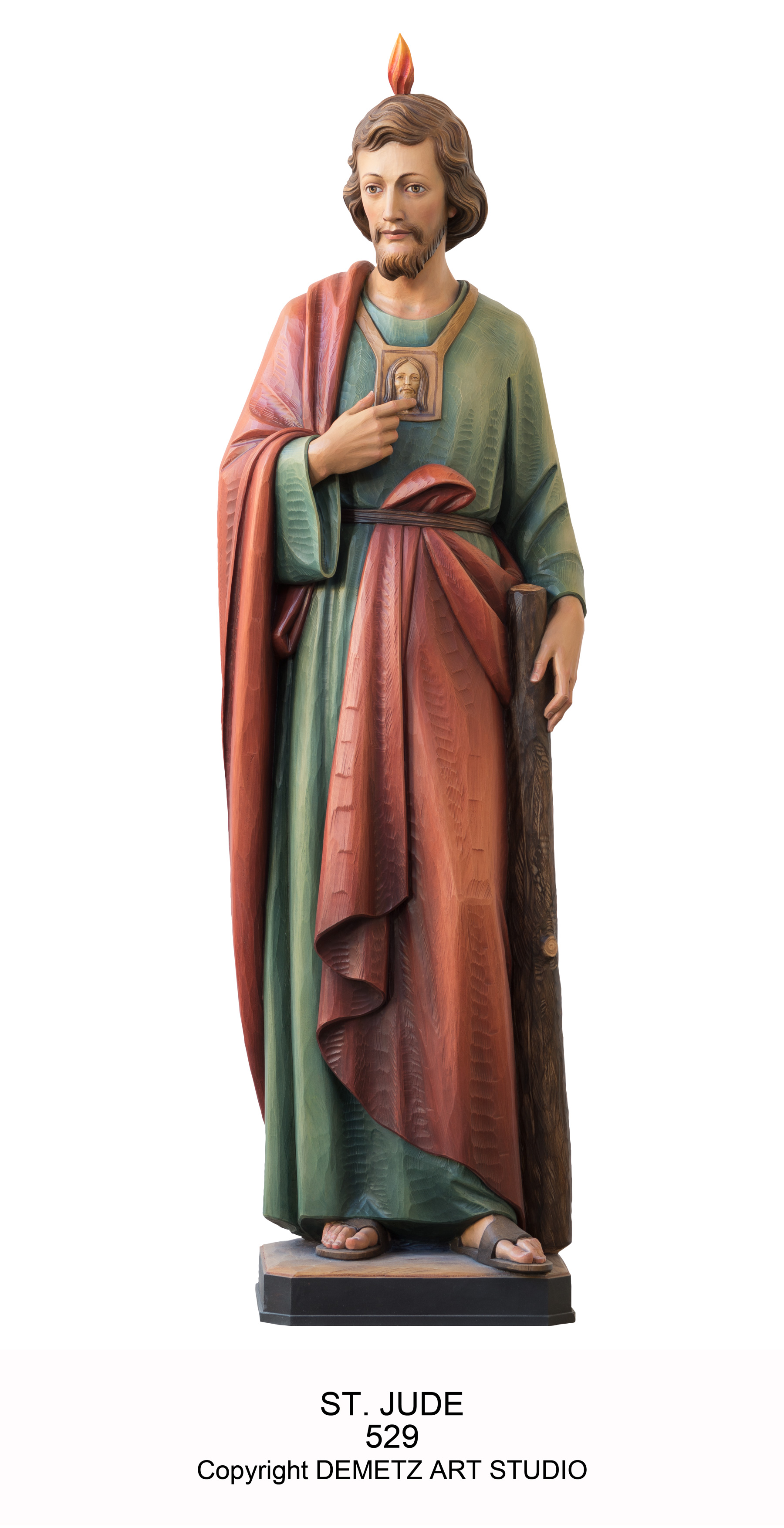 Statue St. Jude With Flame 36" Linden Wood