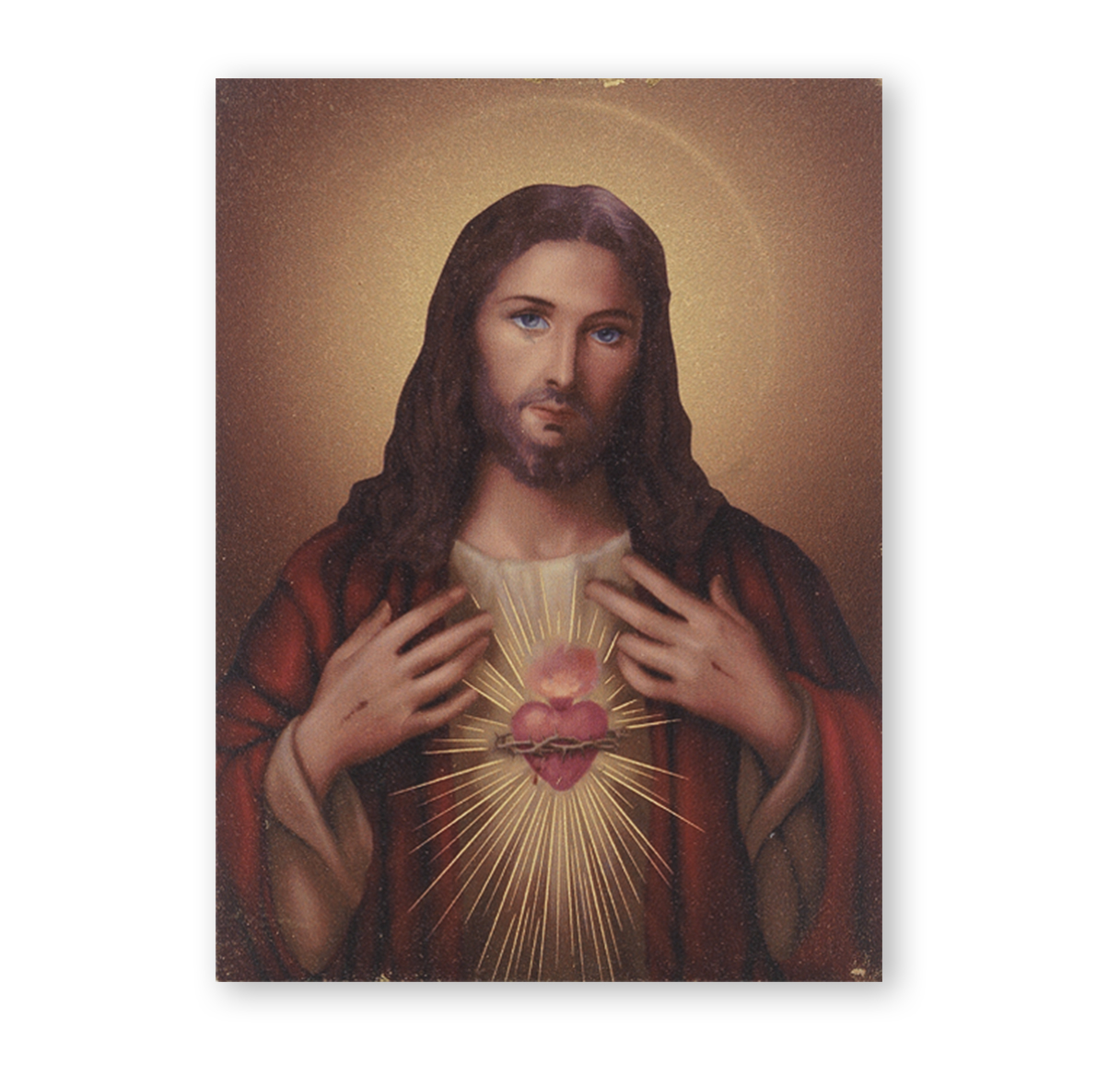 Plaque Sacred Heart of Jesus 3 x 4 inch Textured Wood