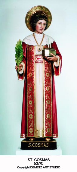 Statue St. Cosmas 36" Linden Wood