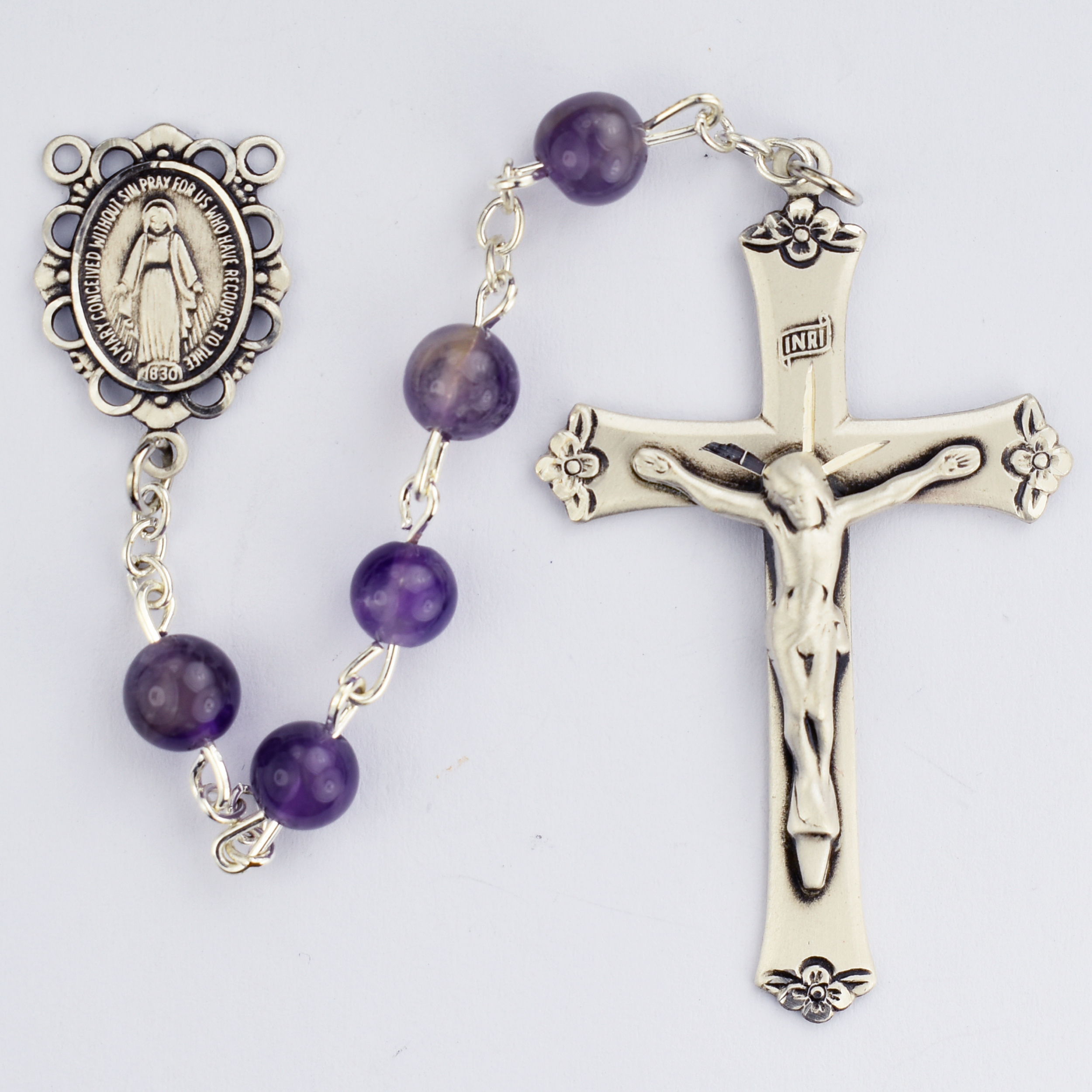 Genuine Amethyst Rosary Sterling Silver