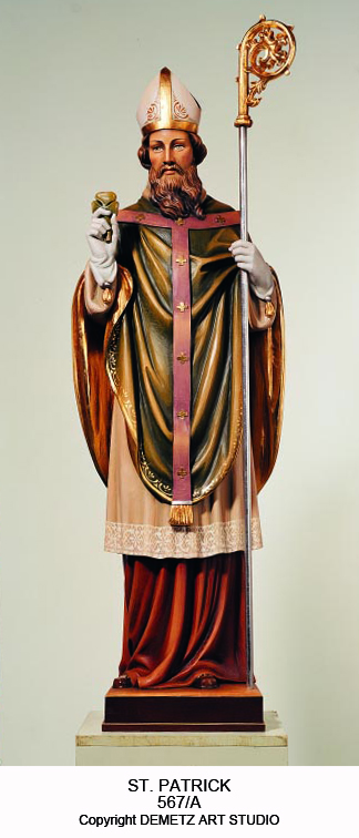 Statue St. Patrick 36" Linden Wood