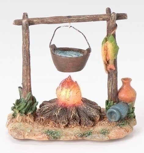 Fontanini 5" Scale Village Lighted Campfire With Pot