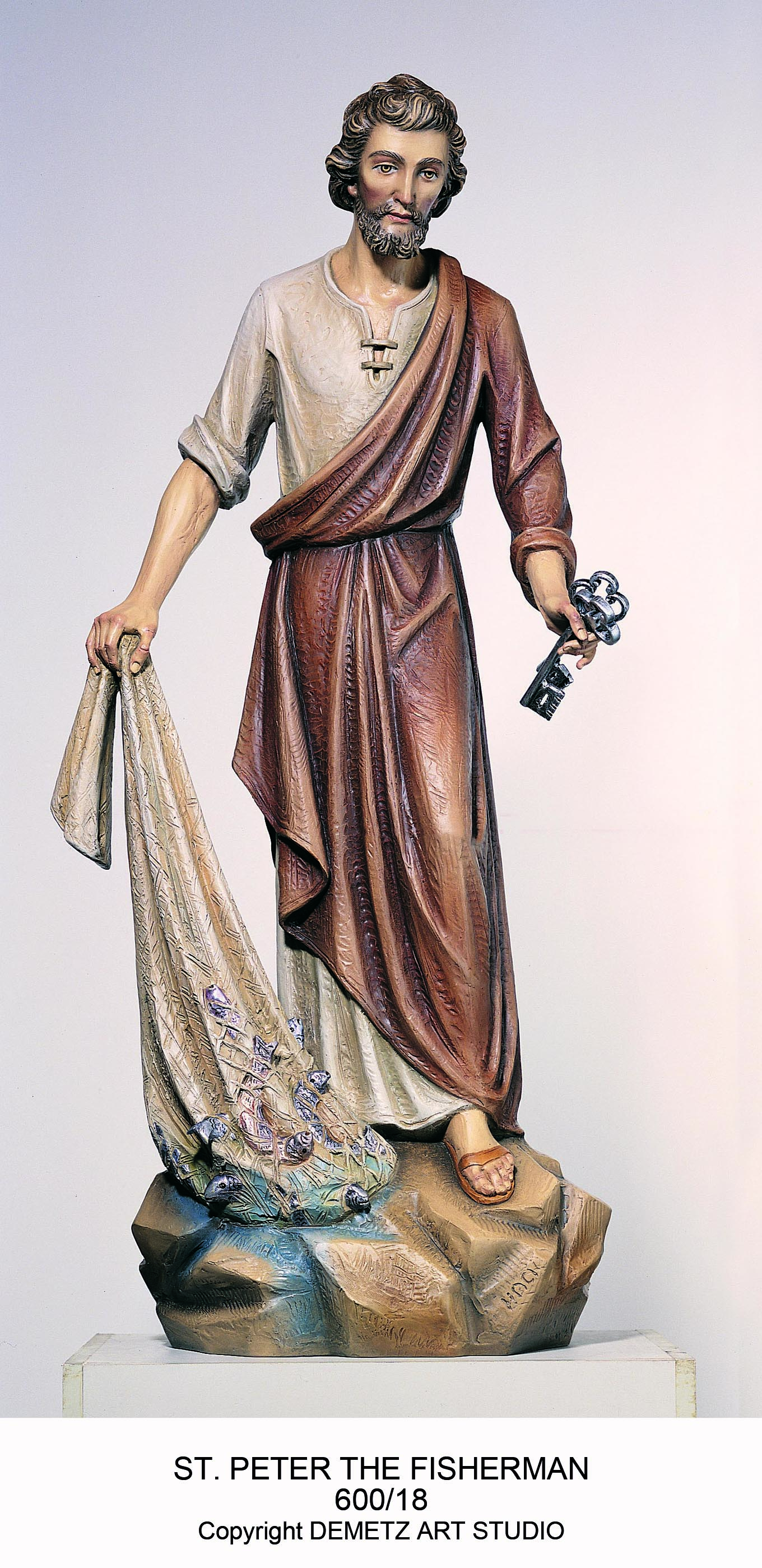 Statue St. Peter The Fisherman 48" Linden Wood