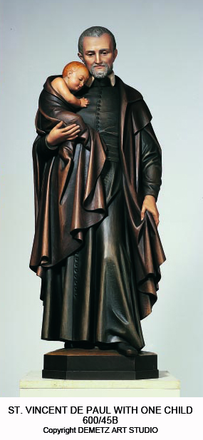 Statue St. Vincent De Paul With Child 36" Linden Wood