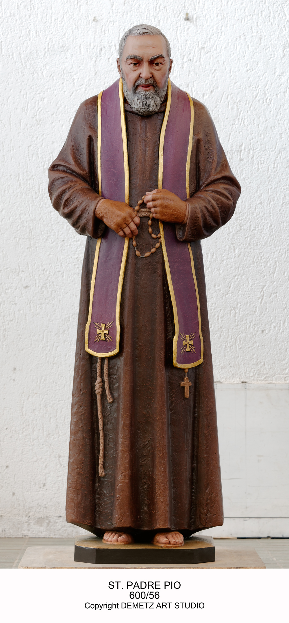 Statue St. Padre Pio 36" Linden Wood