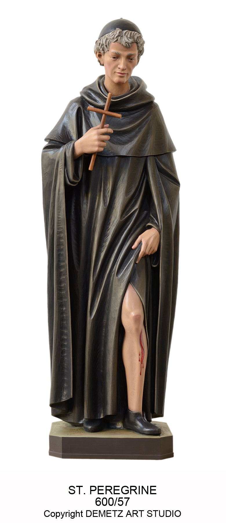 Statue St. Peregrine - Patron of Cancer Patients 36" Linden Wood