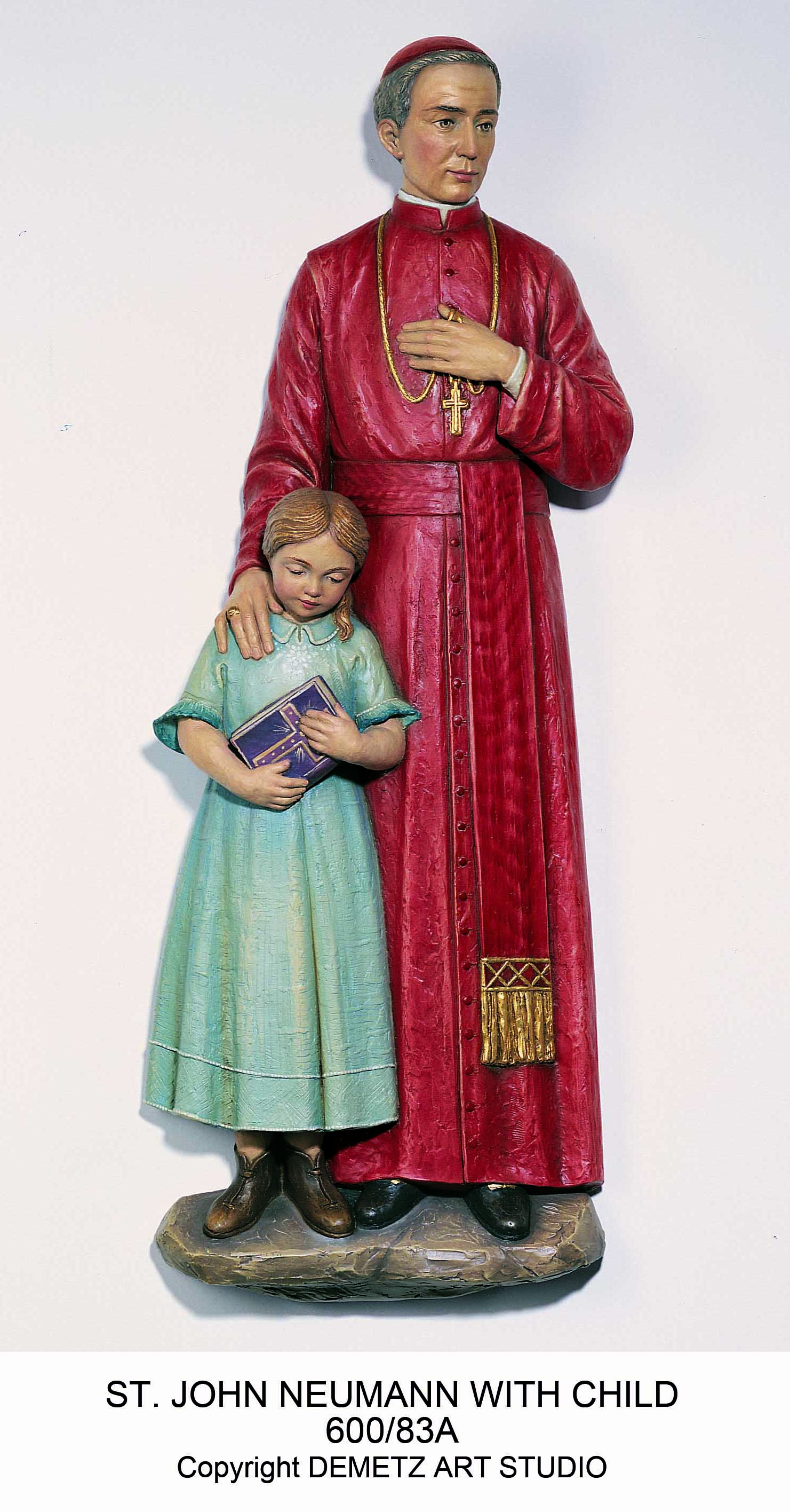 Statue St. John Neumann With Boy - 3/4 Relief 48" Fiberglass