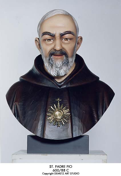 Statue St.Padre Pio - Bust 24" Linden Wood