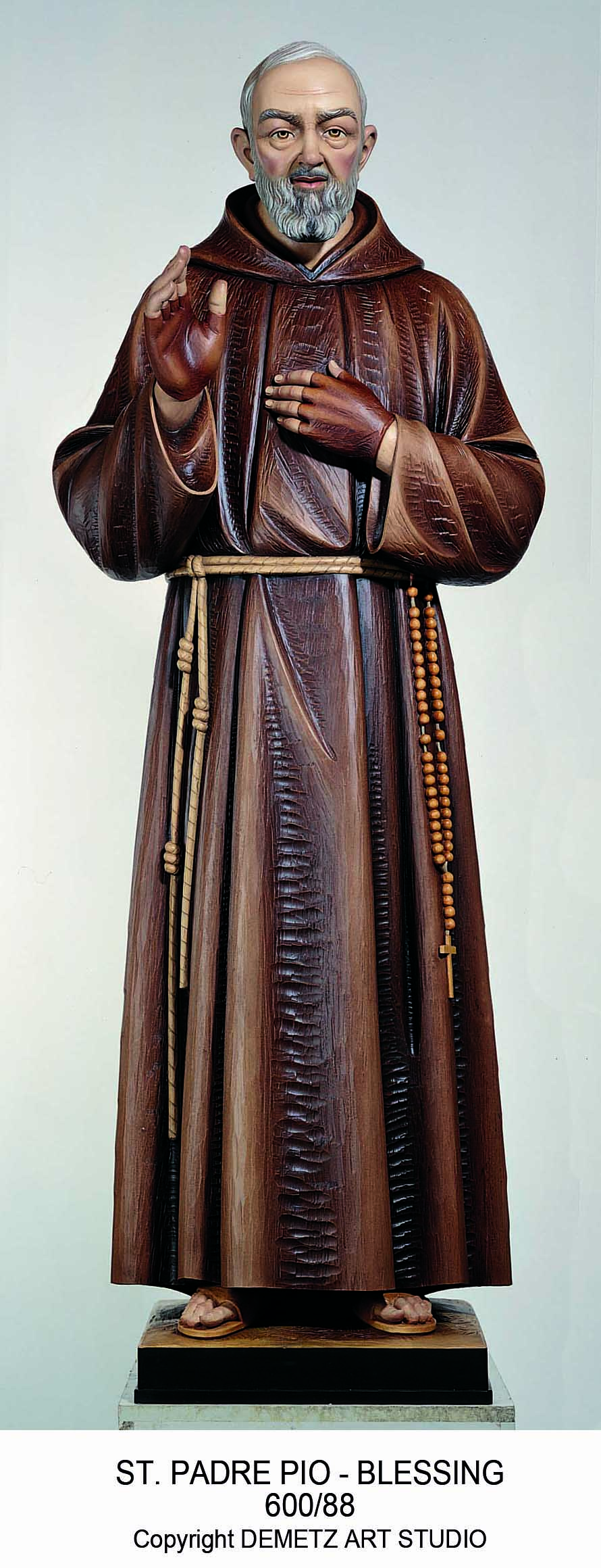 Statue St. Padre Pio - Blessing 24" Linden Wood