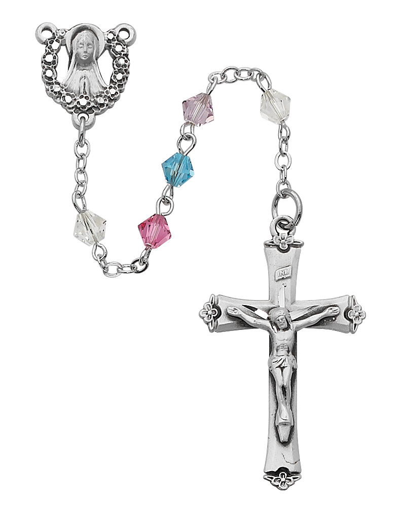 Multi Swarovski Bead Rosary Sterling Silver