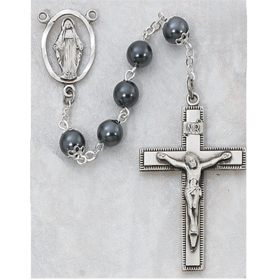 Imitation Hematite Rosary Sterling Silver