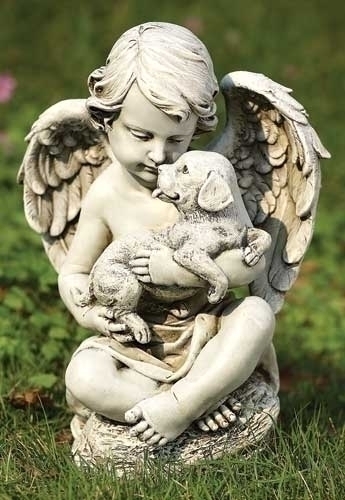 Statue 12" Cherub W Puppy