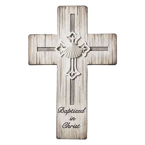Baptism 8.5" Cross Distressed Wood