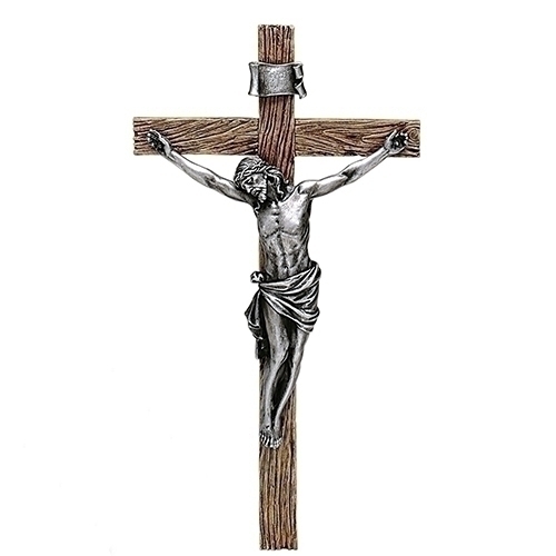 Crucifix Wall 20.25" Antique Silver Resin