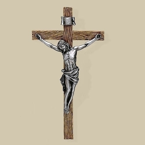 Crucifix Wall 13" Antique Silver Resin