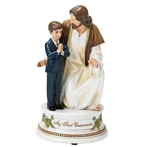 Statue First Communion Boy Musical 7.25 inch Lord's Prayer