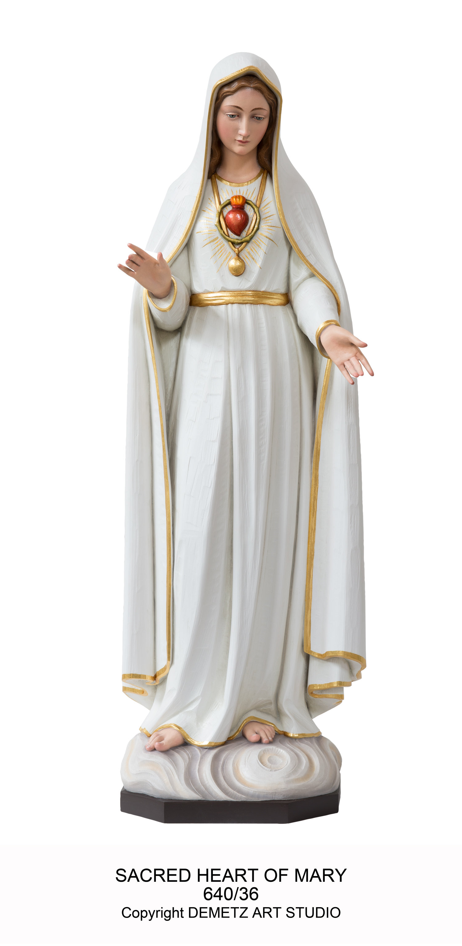 Statue Sacred Heart Of Mary (Fatima) 30" Linden Wood