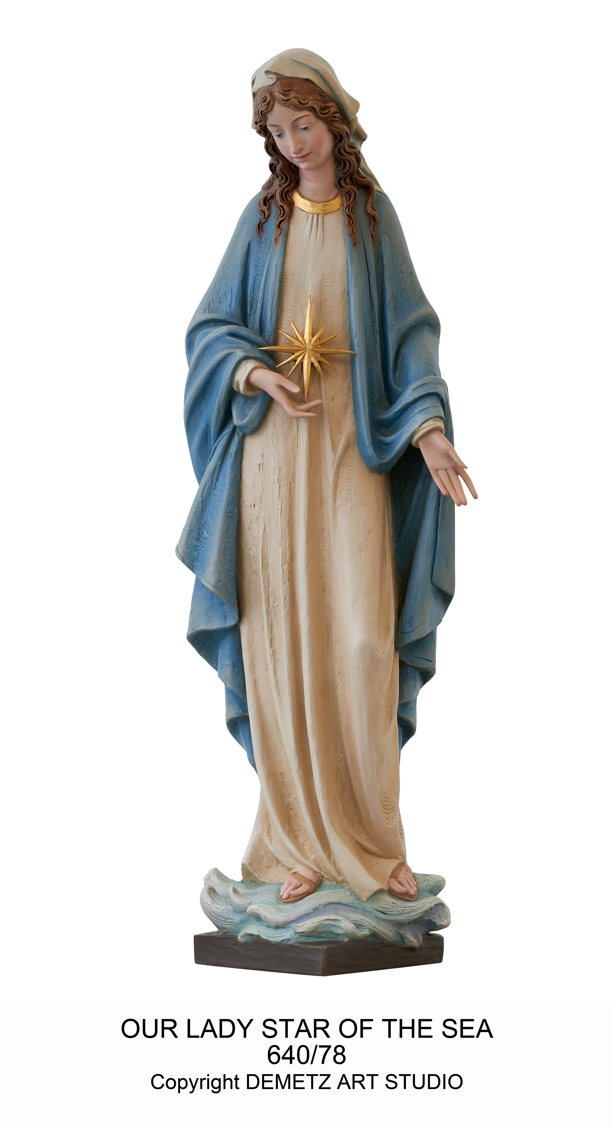 Statue Our Lady Star Of The Sea - Stella Maris 48" Linden Wood