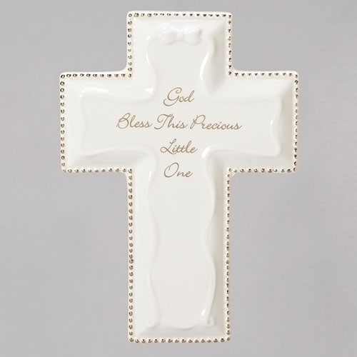 Baptism 6" God Bless Wall White Cross