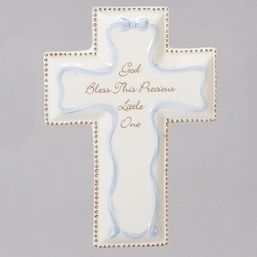 Baptism 6" God Bless Wall Blue Cross