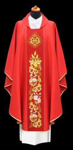 Chasuble Gothic Floral IHS Red made in Poland
